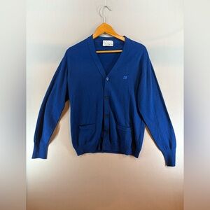 Vintage John Smedley Mens Cardigan Sweater, Sz Medium 100% Pure New Wool Blue